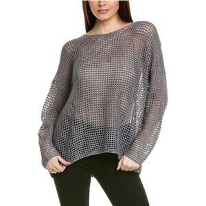 Eileen Fisher Metallic Silver Open Knit Fishnet Mesh Sweater Italian Yarn XS TP